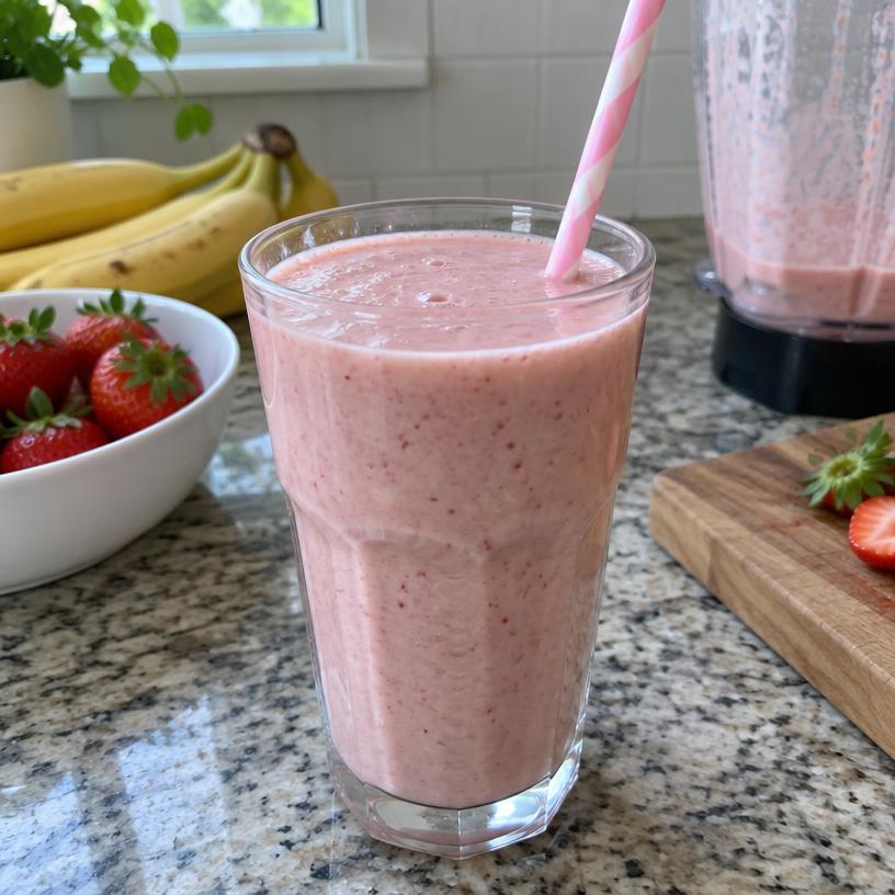 Zelfgemaakte aardbei-banaan smoothie